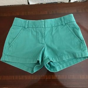 J. Crew 3” chino shorts.  Color: Sea Foam Green